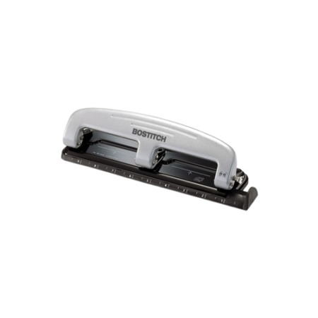 12-Sheet EZ Squeeze Three-Hole Punch, 9/32" Holes, Black/Silver