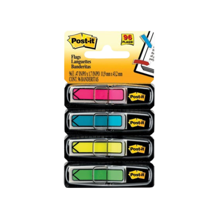 Arrow 0.5" Page Flags, Four Assorted Bright Colors