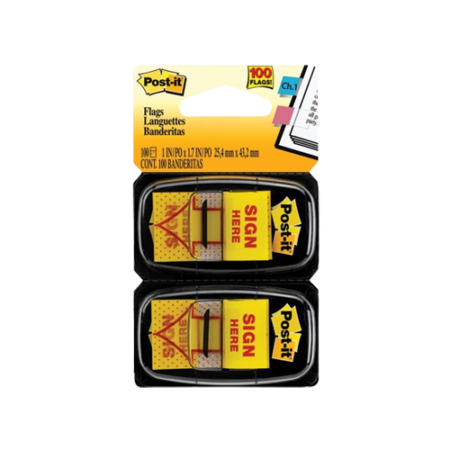 Arrow Message 1" Page Flags, ?Sign Here?, Yellow