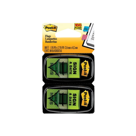 Arrow Message 1" Page Flags, ?Sign and Date?, Green