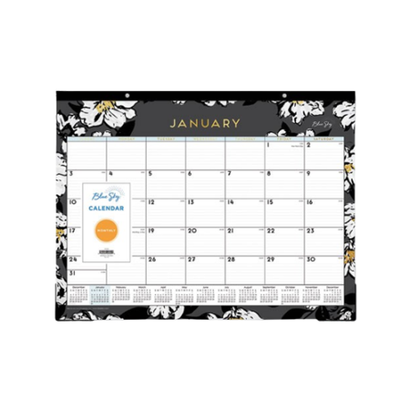 Baccara Dark Desk Pad, Floral Artwork, 22 x 17