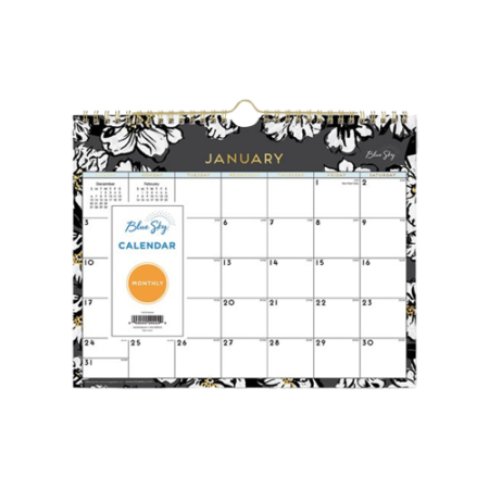 Baccara Dark Wall Calendar, Floral Artwork, 11 x 8.75