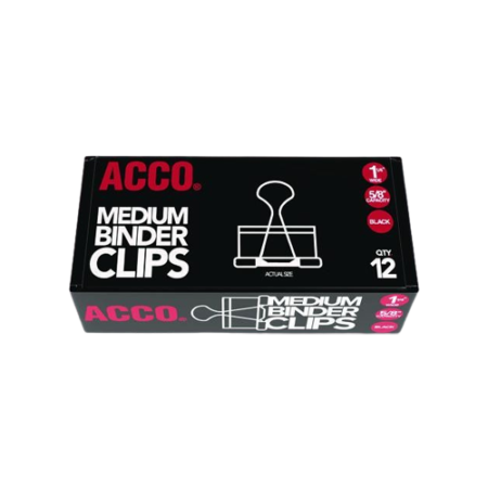 Binder Clips, 0.63" Capacity, Medium, Black/Silver, Dozen