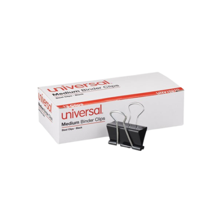 Binder Clips, Medium, Black/Silver, 12/Box