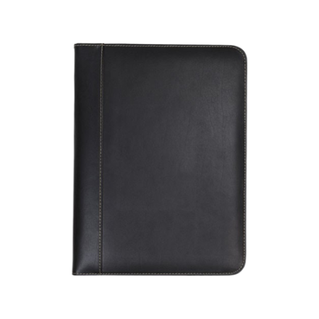 Contrast Stitch Leather Padfolio, 8.5 x 11, Black