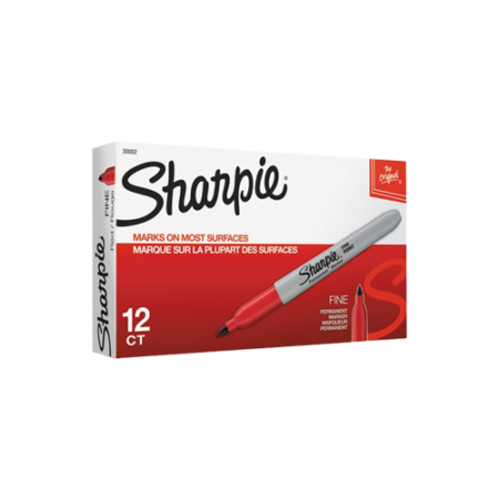 Fine Tip Permanent Marker, Fine Bullet Tip, Red, Dozen
