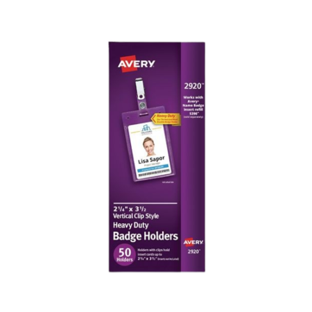 Heavy-Duty Badge Holders, Vertical, 2.25 x 3.5 Holder, Clear, 50/Box