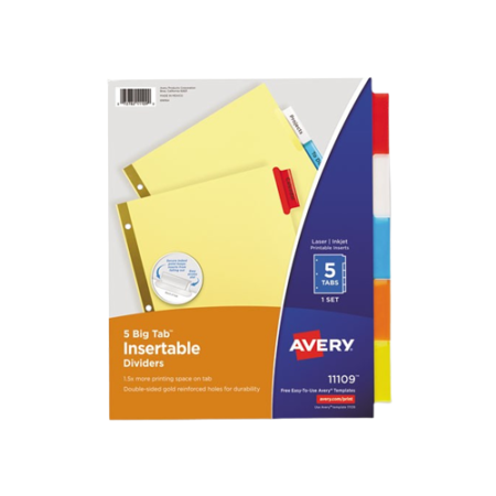 Insertable Big Tab Dividers, 5-Tab, Double-Sided Gold