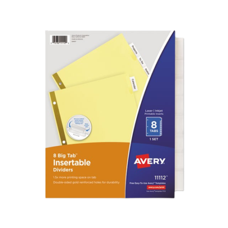Insertable Big Tab Dividers, 8-Tab, Double-Sided Gold