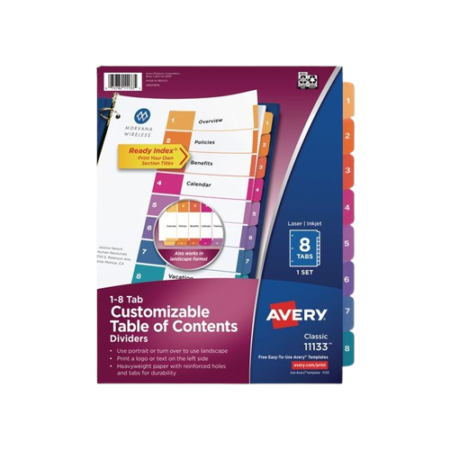 Insertable Big Tab Plastic Dividers, 8-Tab, Double-Sided Gold