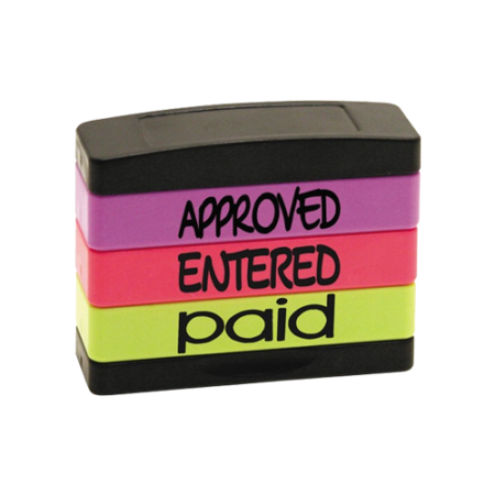 Interlocking Stack Stamp, APPROVED, ENTERED, PAID, 1.81" x 0.63