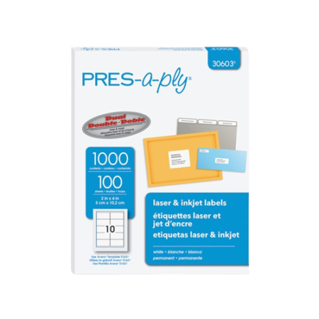 Labels, Laser Printers, 2 x 4, White