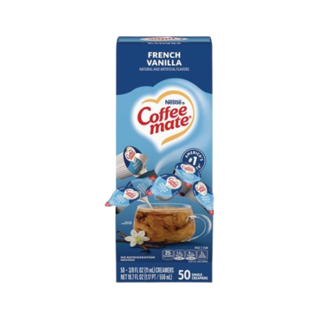 Liquid Coffee Creamer, French Vanilla, 0.38 oz Mini Cups, 50/Box