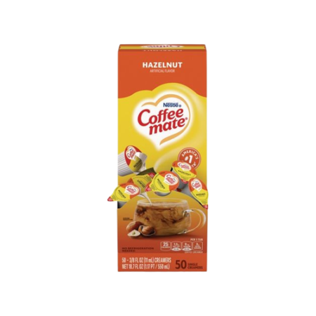 Liquid Coffee Creamer, Hazelnut, 0.38 oz Mini Cups, 50/Box