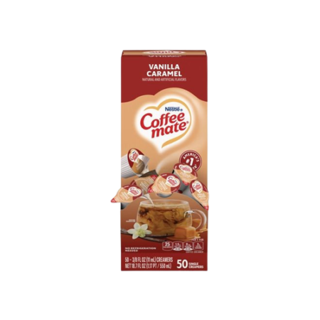 Liquid Coffee Creamer, Vanilla Caramel, 0.38 oz Mini Cups, 50/Box