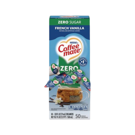 Liquid Coffee Creamer, Zero Sugar French Vanilla, 0.38 oz Mini Cups, 50/Box