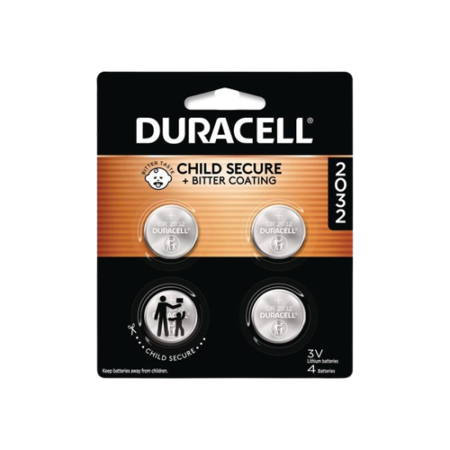 Lithium Coin Batteries With Bitterant, 2032, 4/Pack