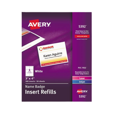 Name Badge Insert Refills, Horizontal/Vertical, 3 x …