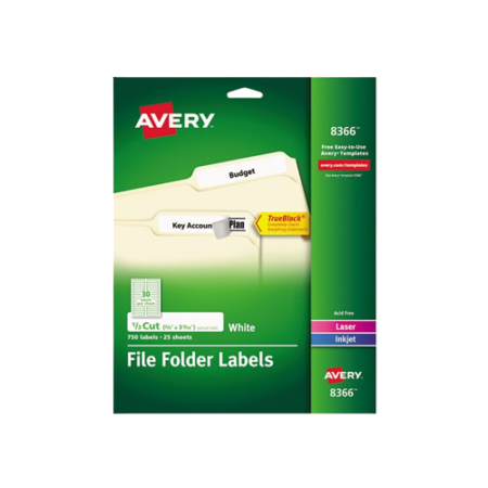 Permanent TrueBlock File Folder Labels with Sure Feed Technology