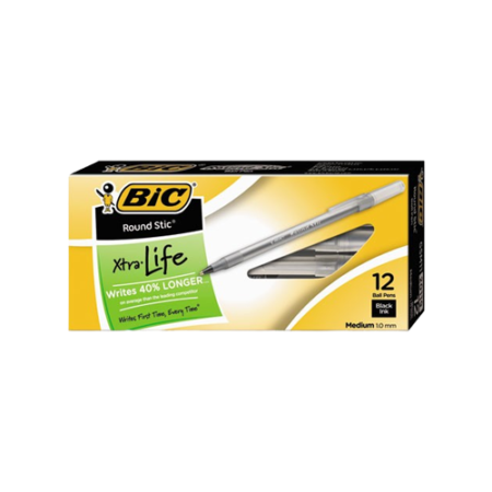 Round Stic Xtra Life Ballpoint Pen, Stick, Medium 1 mm, Black