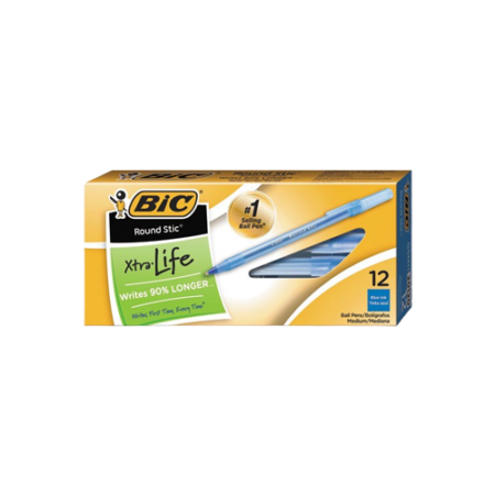 Round Stic Xtra Life Ballpoint Pen, Stick, Medium 1 mm, Blue Ink