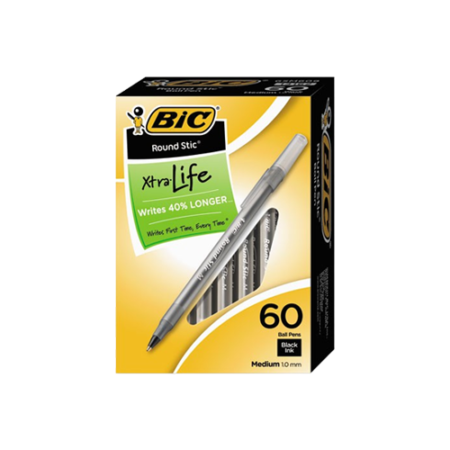 Round Stic Xtra Life Ballpoint Pen Value Pack, Stick, Medium 1 mm