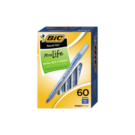 Round Stic Xtra Life Ballpoint Pen Value Pack, Stick, Medium 1 mm, Blue