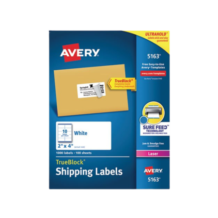Shipping Labels w/ TrueBlock Technology, Laser Printers, 2 x 4