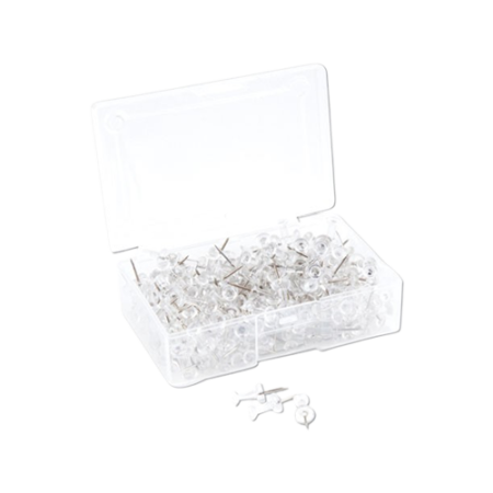 Standard Push Pins, Plastic, Clear, Clear Head/Silver Pin