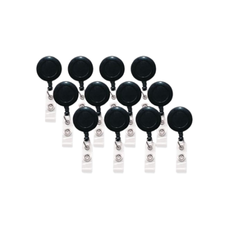 Swivel-Back Retractable ID Card Reel, 30" Extension, Black, 12/Pack