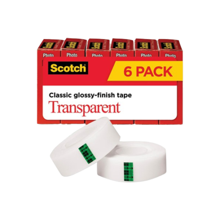 Transparent Tape, 1" Core, 0.75" x 83.33 ft, Transparent, 6/Pack