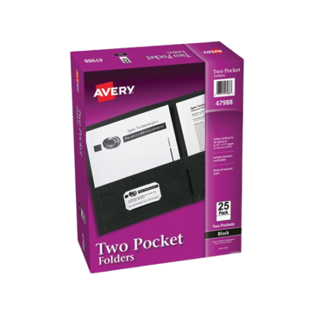 Two-Pocket Folder, Holds 40 Sheets, Black, 25/Box