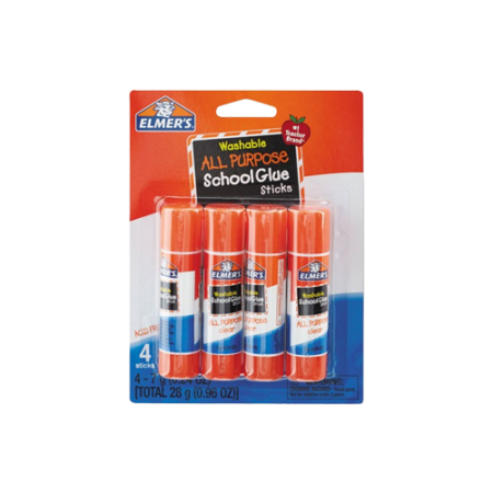 Washable School Glue Sticks, 0.24 oz, Applies and Dries Clear, 4/Pack