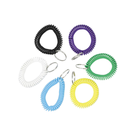 Wrist Coil Plus Key Ring, Plastic, Assorted Colors, 6/Pack