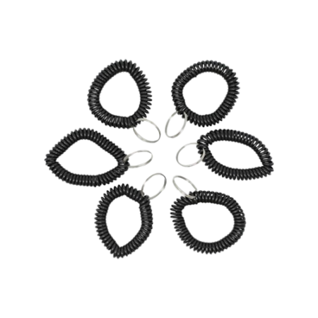 Wrist Coil Plus Key Ring, Plastic, Black, 6/Pack